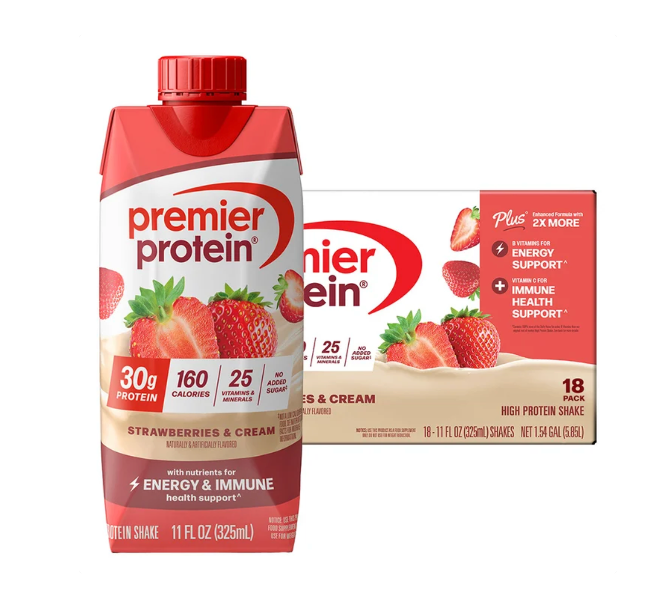 Premier Protein PLUS 30g Shakes - Energy & Immune Support (18-Pack)