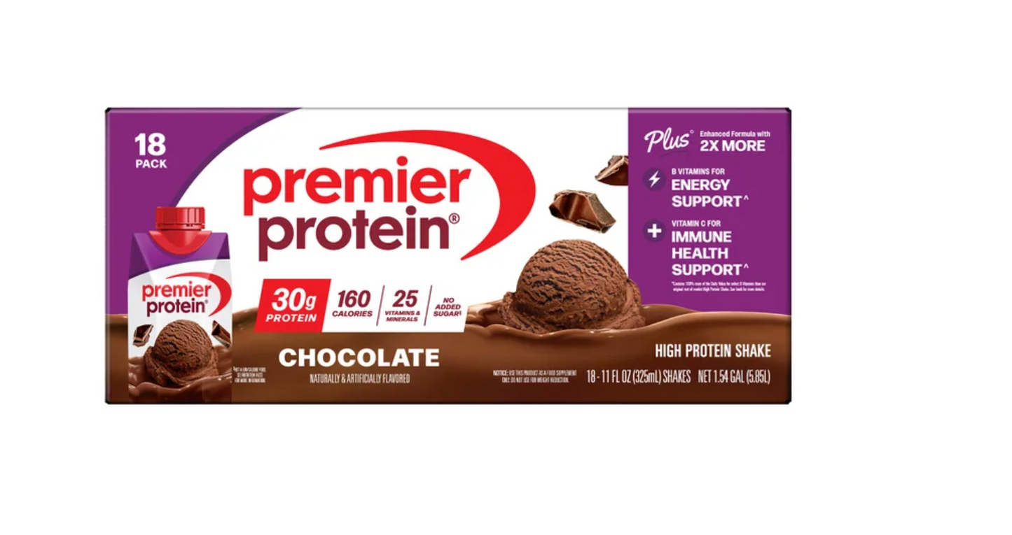 Premier Protein PLUS 30g Shakes - Energy & Immune Support (18-Pack)