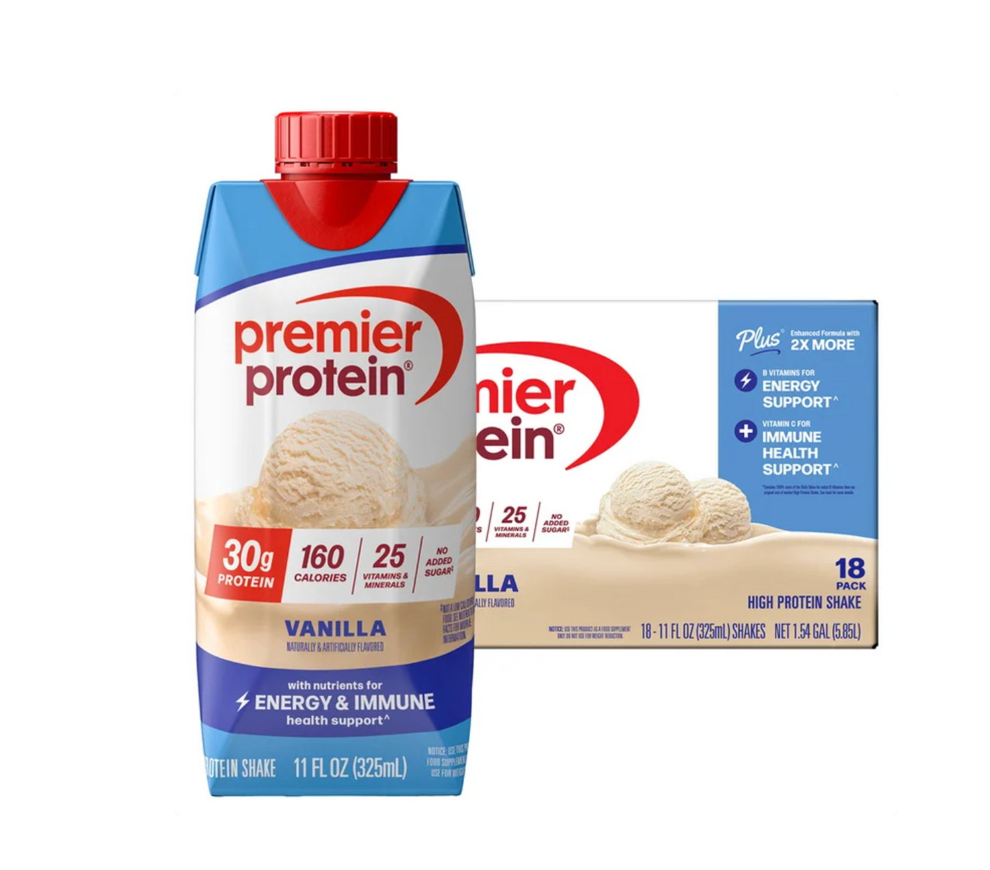 Premier Protein PLUS 30g Shakes - Energy & Immune Support (18-Pack)