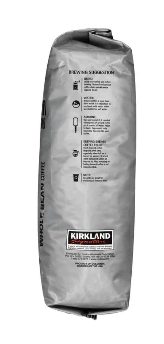 Kirkland Signature Colombian Supremo Coffee, Whole Bean, 3 lbs