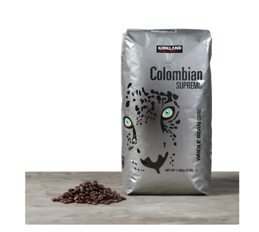 Kirkland Signature Colombian Supremo Whole Bean Coffee, Medium-Dark Roast, 3 lb