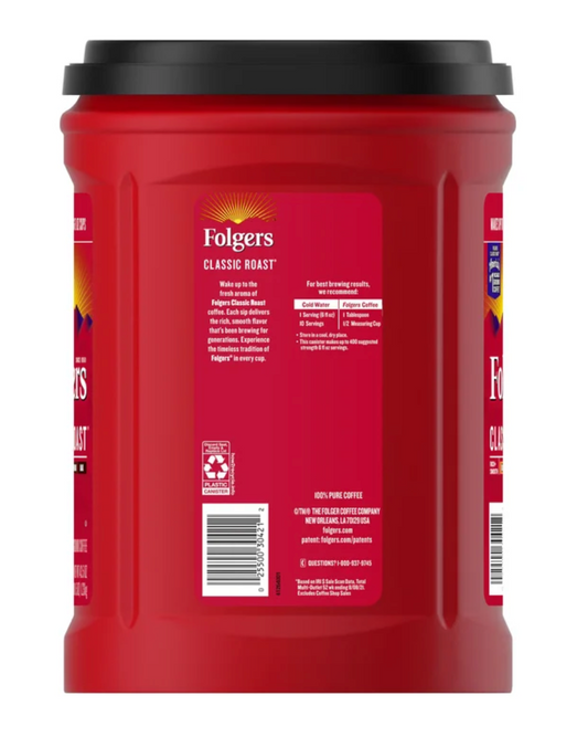 Folgers Classic Roast Ground Coffee, Medium, 43.5 oz