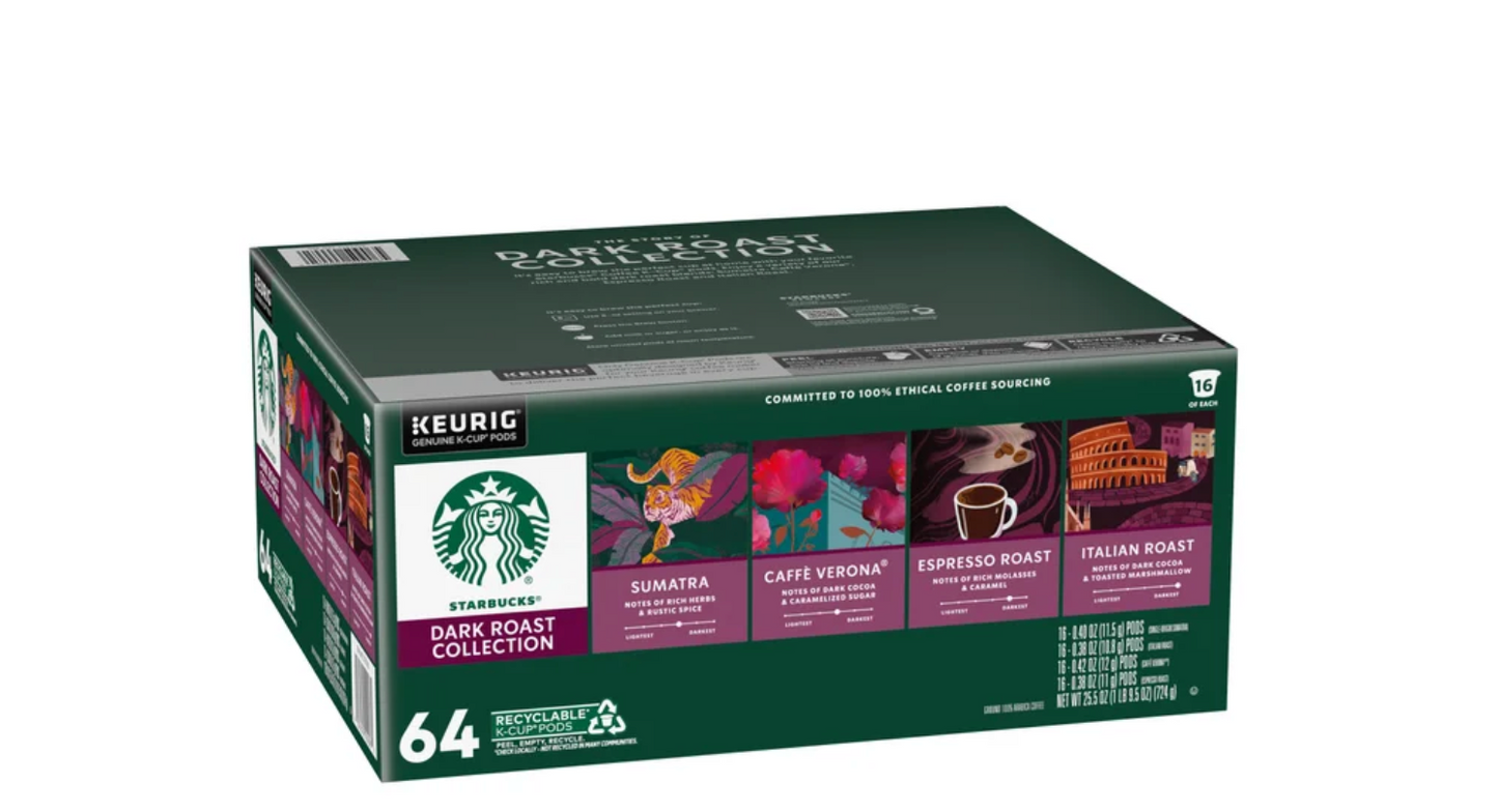 Starbucks Coffee K-Cup Pods Variety Pack - Medium & Dark Roasts (64 to 72-Count)