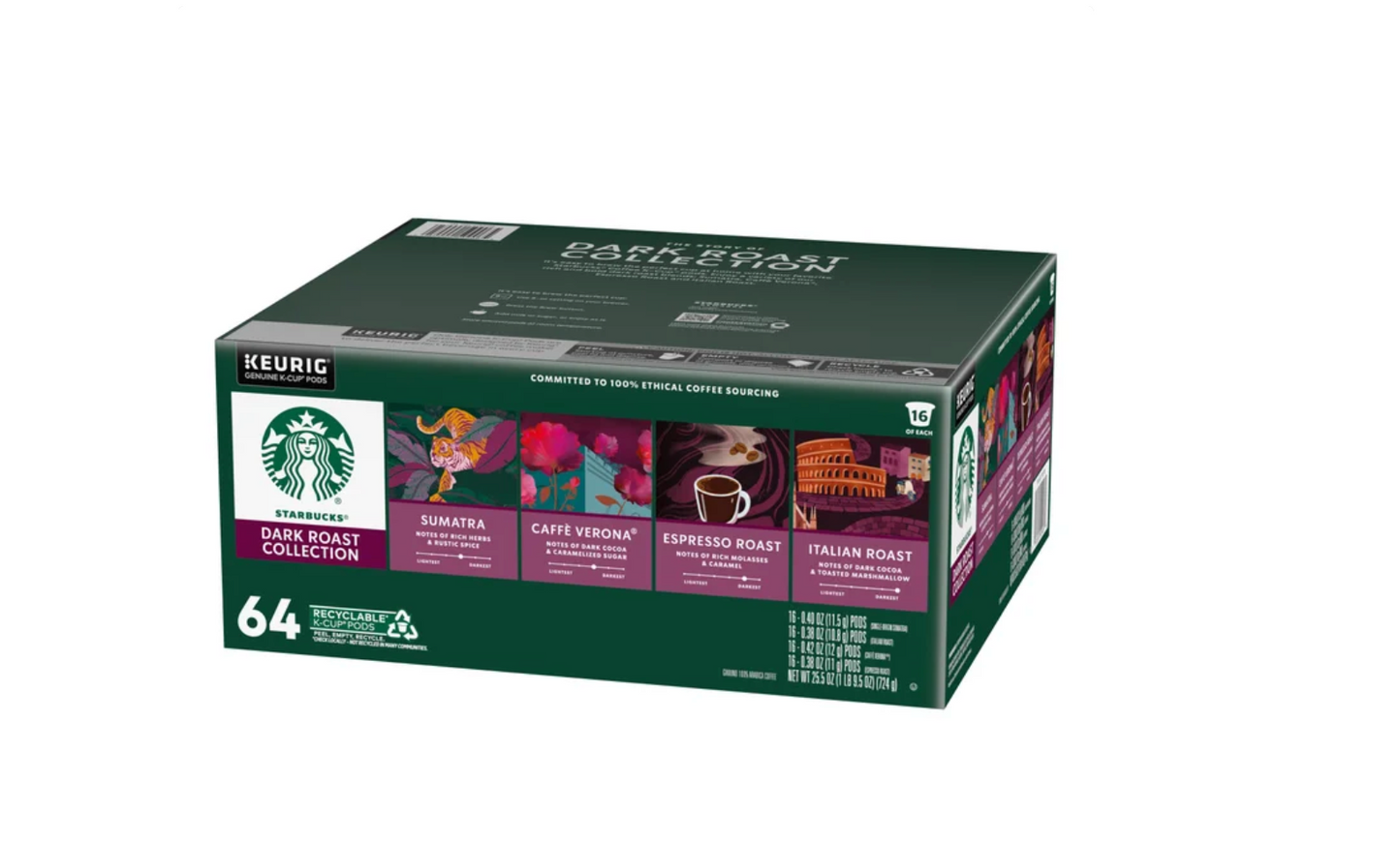 Starbucks Coffee K-Cup Pods Variety Pack - Medium & Dark Roasts (64 to 72-Count)