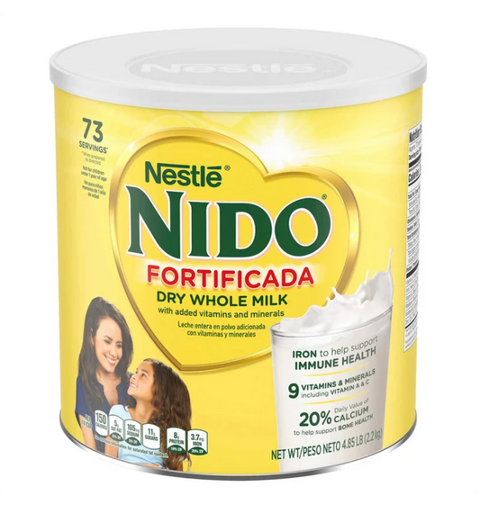 Nestlé NIDO Fortificada Dry Whole Milk Powder, Vitamin & Mineral Enriched - 4.85 lb (2.2 kg) Can