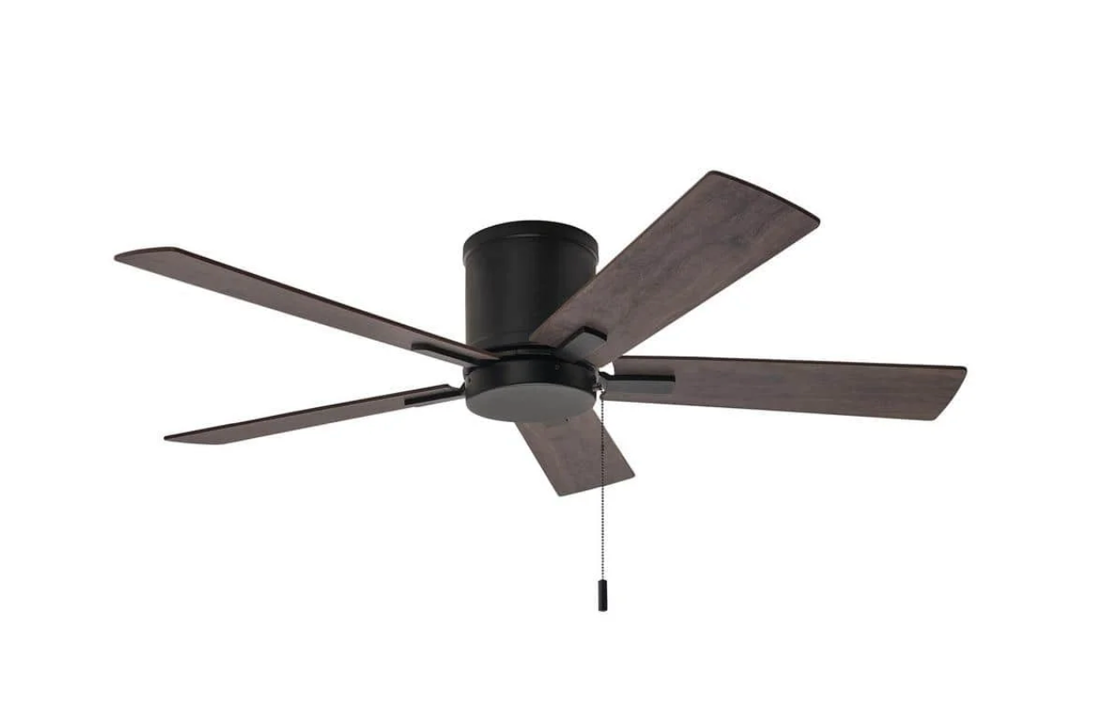 Grantway 48" Indoor/Covered Outdoor Low Profile Ceiling Fan in Matte Black (Pull Chain Included)