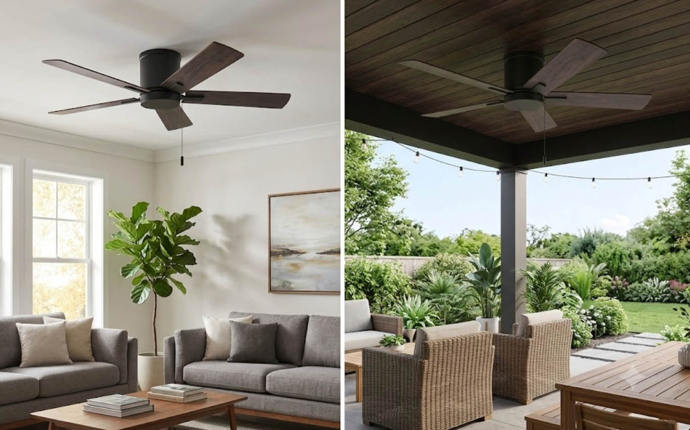 Grantway 48" Indoor/Covered Outdoor Low Profile Ceiling Fan in Matte Black (Pull Chain Included)