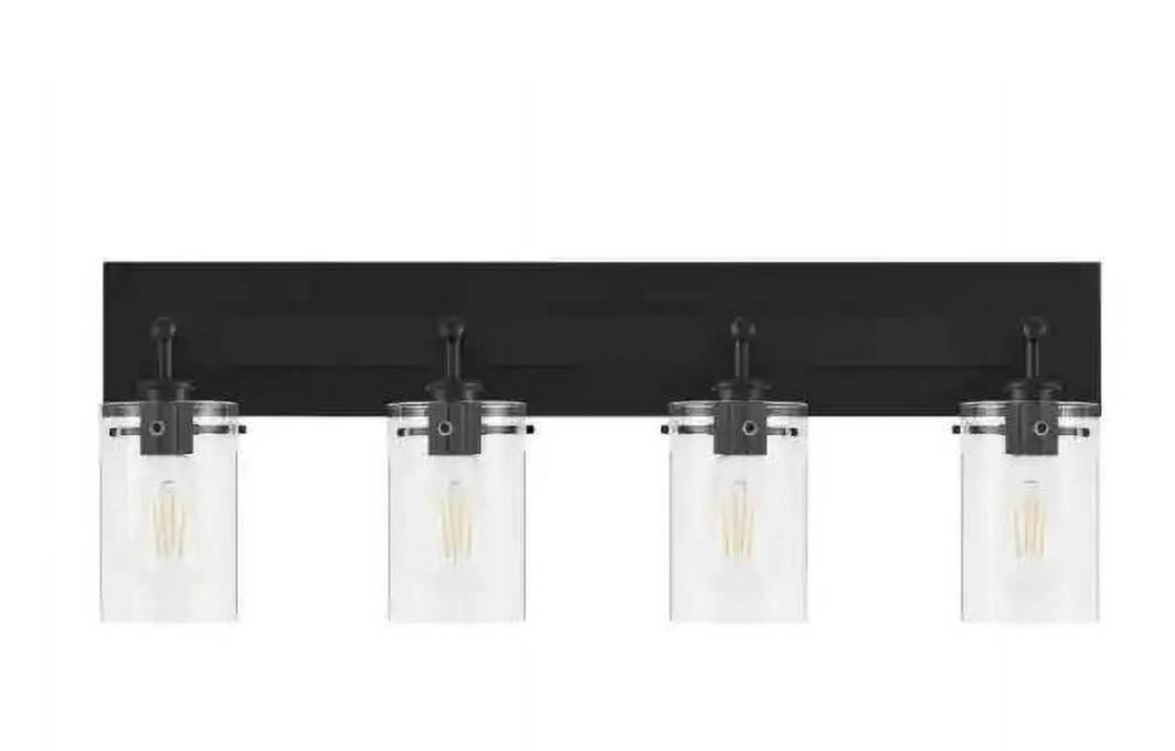 Hampton Bay Regan 29.25" 4-Light Matte Black Bathroom Vanity Light with Clear Glass Shades
