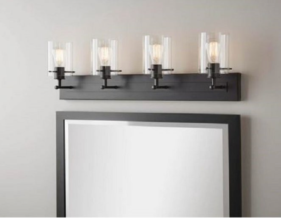 Hampton Bay Regan 29.25" 4-Light Matte Black Bathroom Vanity Light with Clear Glass Shades
