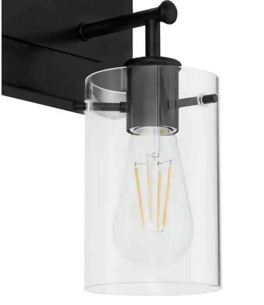 Hampton Bay Regan 29.25" 4-Light Matte Black Bathroom Vanity Light with Clear Glass Shades