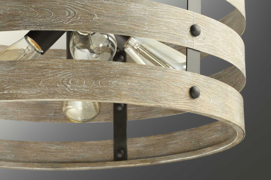 Progress Lighting Gulliver 3-Light Semi-Flush Convertible Ceiling Fixture in Faux Wood & Matte Black