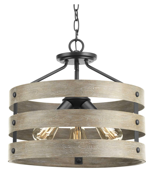 Progress Lighting Gulliver 17" 3-Light Convertible Semi-Flush Ceiling Light & Pendant E26 Industrial Farmhouse Fixture
