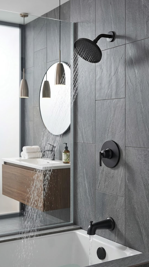 Glacier Bay Oswell Single-Handle 1-Spray Tub and Shower Faucet Combo in Matte Black (Valve Included)