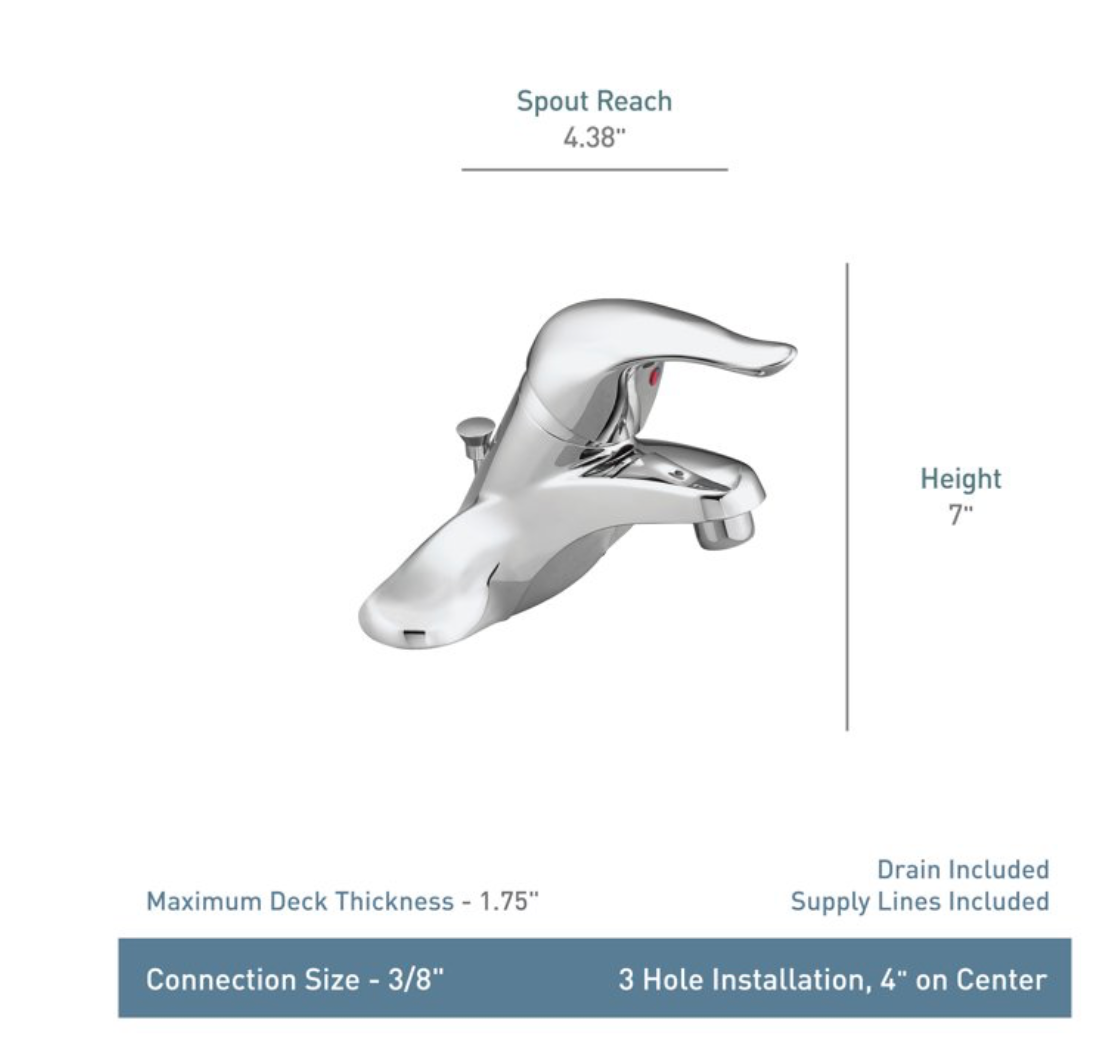 MOEN Chateau Single-Handle Bathroom Faucet with Metal Drain Assembly in Chrome (Model L4625)