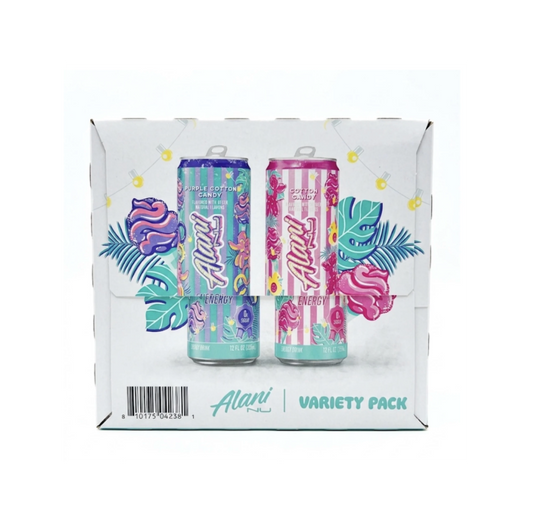 Alani Nu Energy Drink Variety Pack, Cotton Candy & Purple Cotton Candy, 18 Cans (12 fl oz Each)