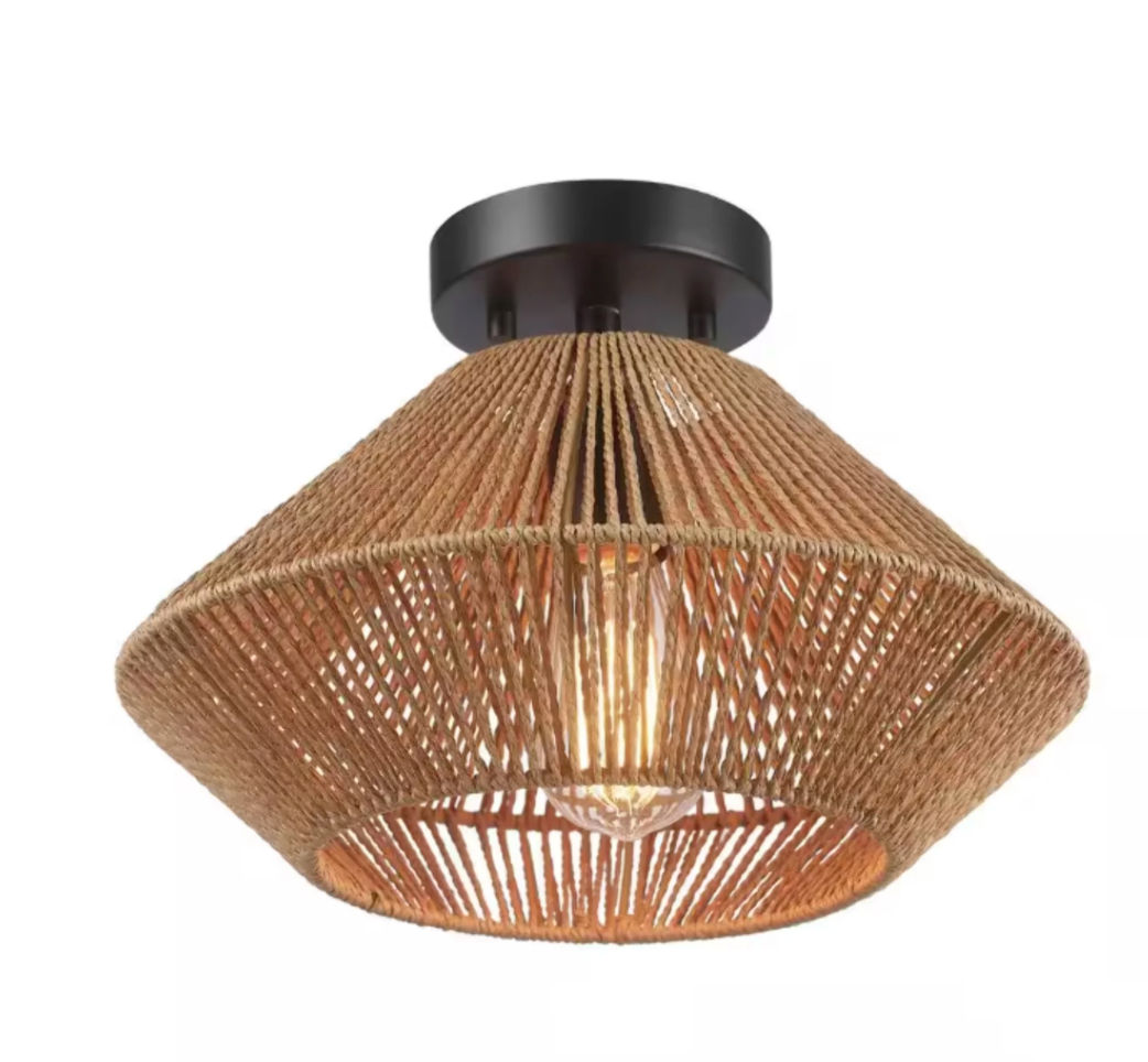 Hampton Bay Savannah 1-Light Paper Twine Semi Flush Mount Light