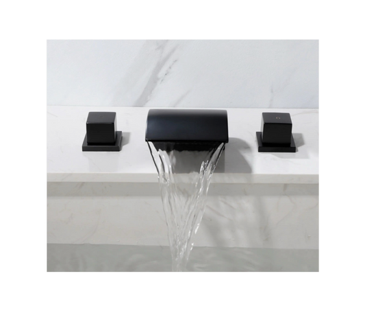 Matte Black Waterfall Roman Tub Faucet 2-Handle Deck Mount Bathtub Filler Solid Brass