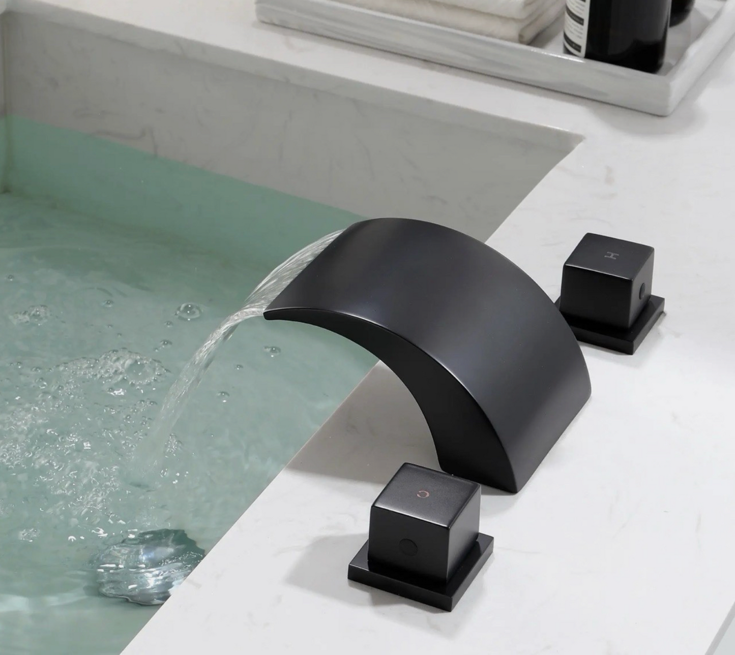 Matte Black Waterfall Roman Tub Faucet 2-Handle Deck Mount Bathtub Filler Solid Brass