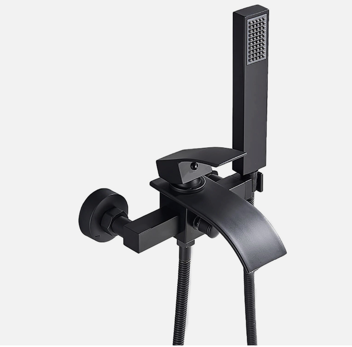 Matte Black Wall-Mount Waterfall Tub Faucet Bathtub Mixer with Handheld Shower Solid Brass