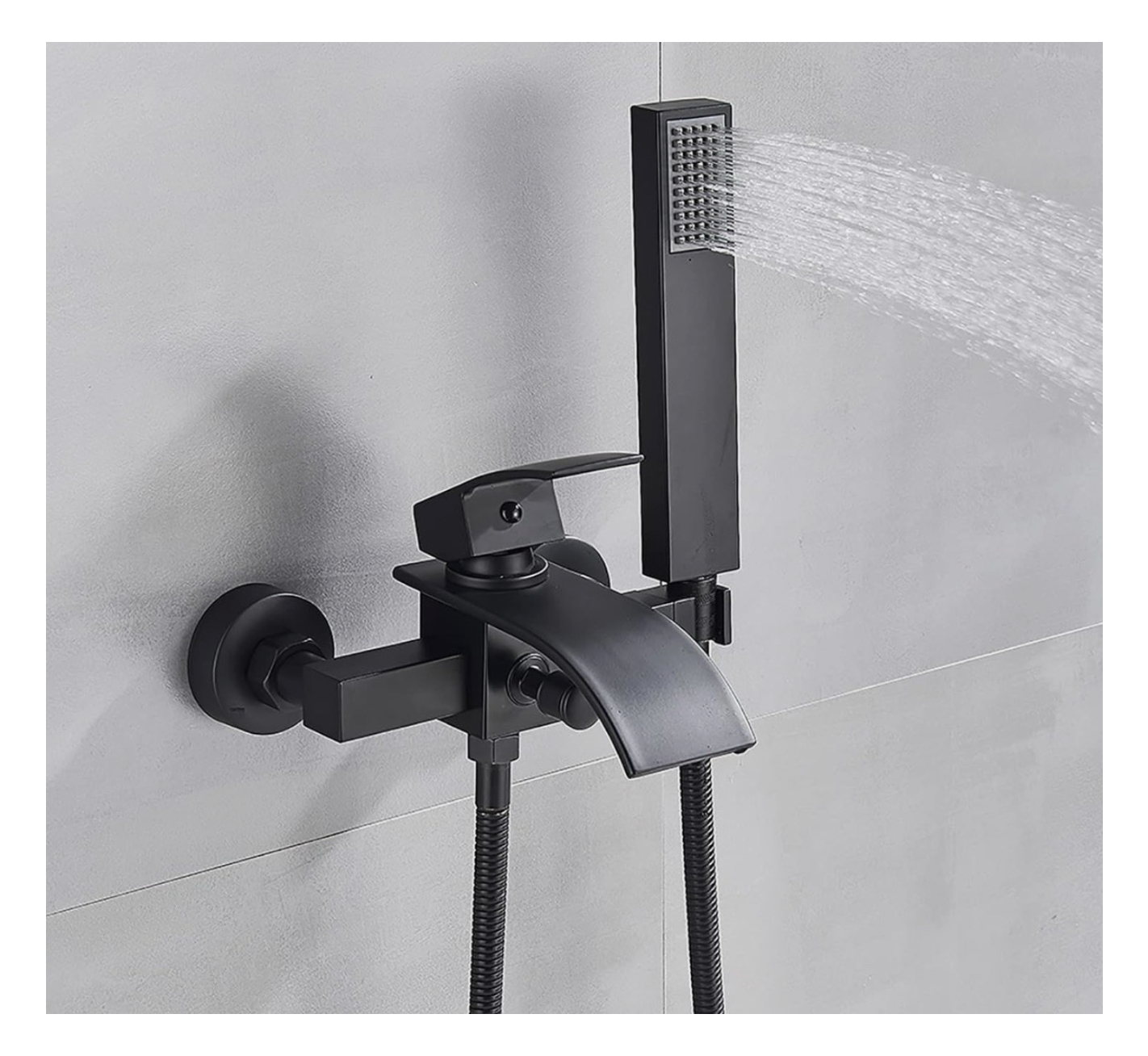 Matte Black Wall-Mount Waterfall Tub Faucet Bathtub Mixer with Handheld Shower Solid Brass