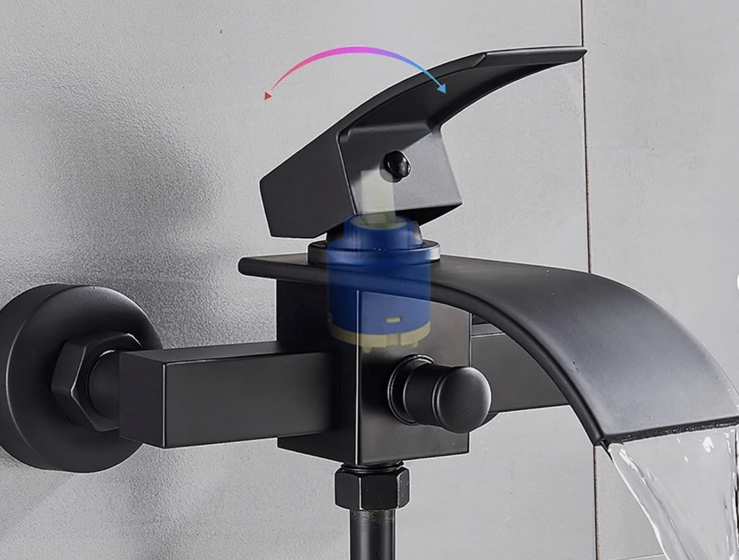 Matte Black Wall-Mount Waterfall Tub Faucet Bathtub Mixer with Handheld Shower Solid Brass