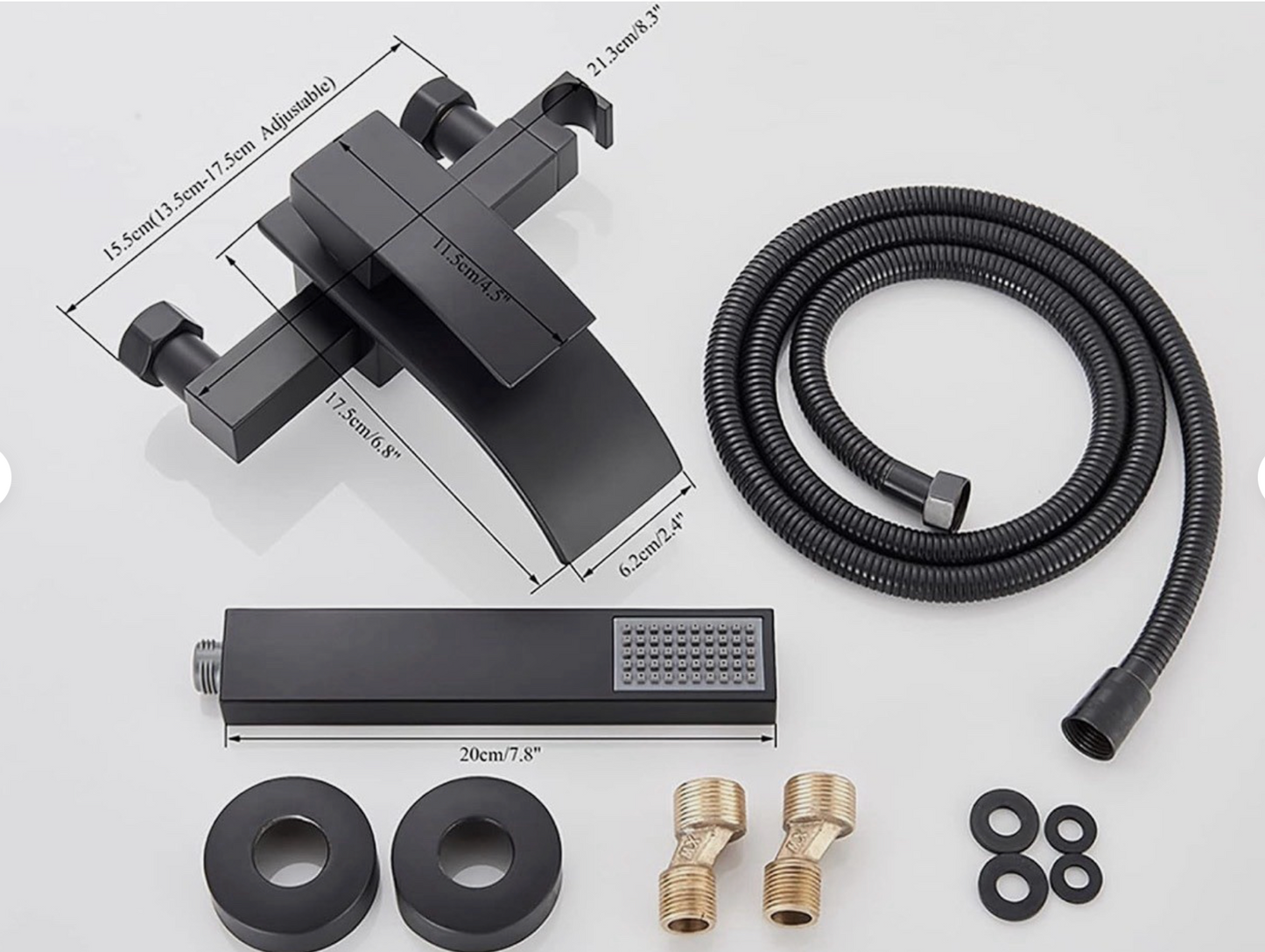 Matte Black Wall-Mount Waterfall Tub Faucet Bathtub Mixer with Handheld Shower Solid Brass