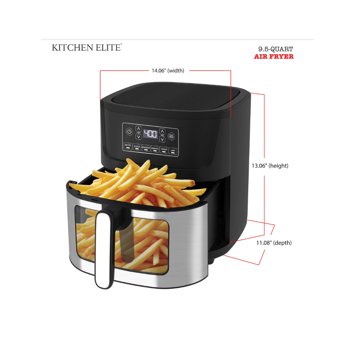 Kitchen Elite 9.5 Qt. Digital Air Fryer Easy-View Window Stainless Steel PFAS-Free