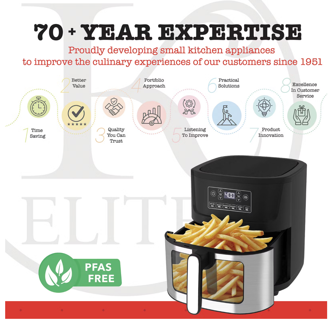 Kitchen Elite 9.5 Qt. Digital Air Fryer Easy-View Window Stainless Steel PFAS-Free