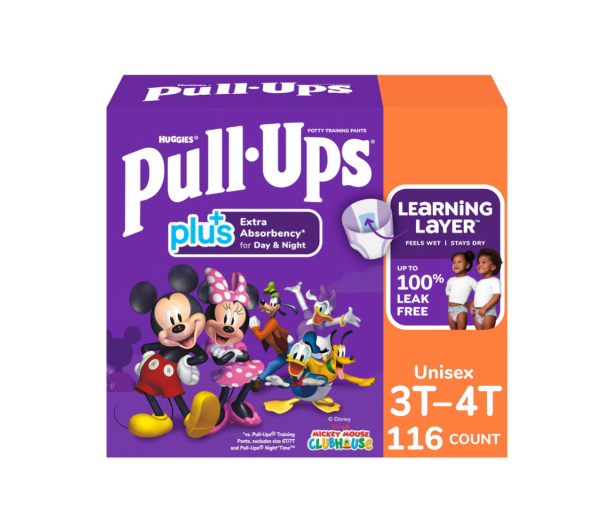 Huggies Pull Ups Plus Unisex Training Pants Day & Night Extra Absorbency Disney, Sizes 2T-6T