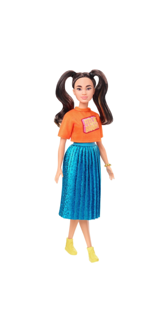 Barbie Fashionistas Doll #145 Brunette Pigtails "Feelin Bright" Outfit, Mattel