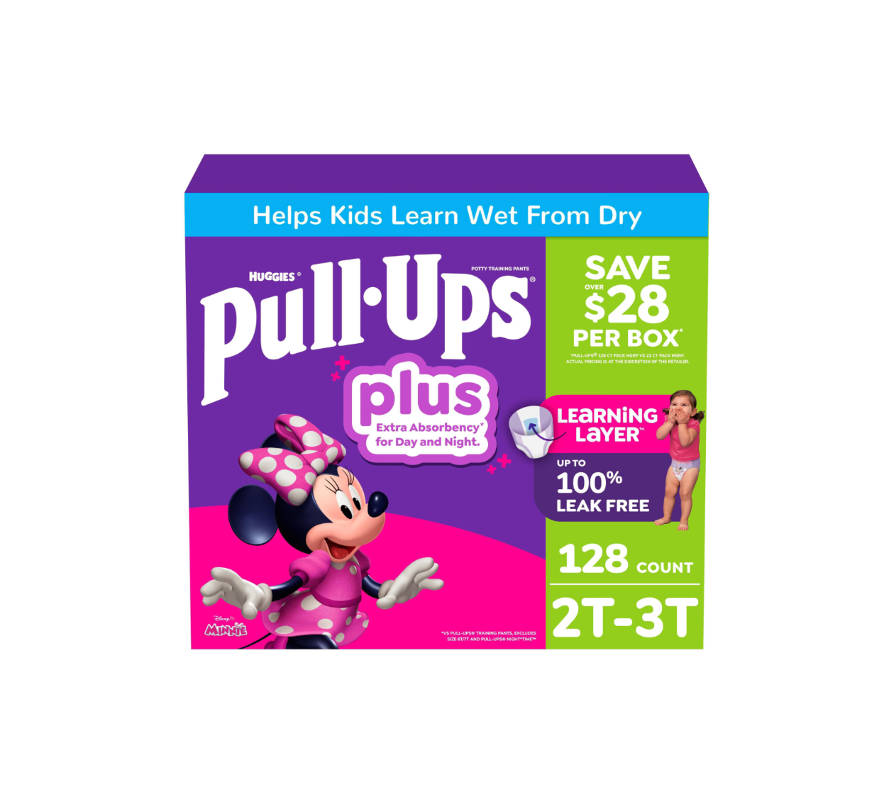 Huggies Pull-Ups Plus Girls Training Pants, Day & Night Extra Absorbency, Disney Minnie Mouse, Sizes 2T–6T