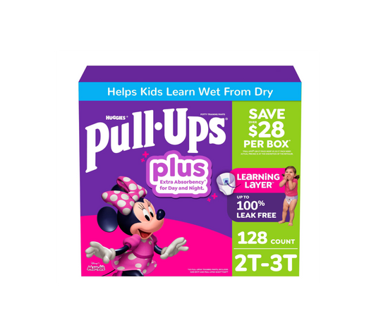 Huggies Pull-Ups Plus Girls Training Pants, Day & Night Extra Absorbency, Disney Minnie Mouse, Sizes 2T–6T