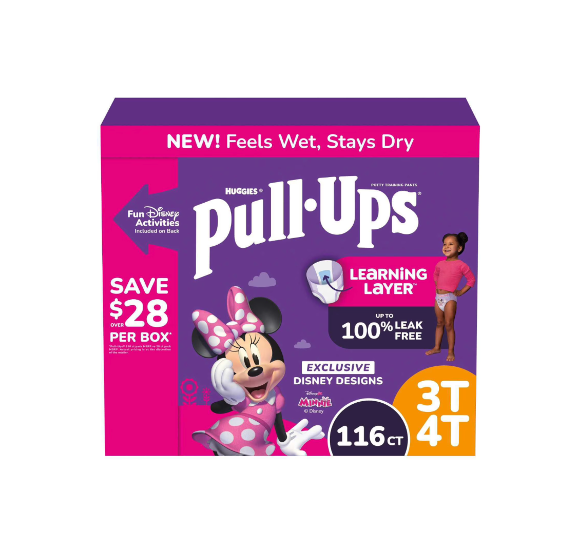 Huggies Pull-Ups Plus Girls Training Pants, Day & Night Extra Absorbency, Disney Minnie Mouse, Sizes 2T–6T