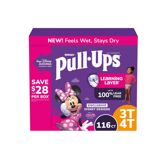 Huggies Pull-Ups Plus Girls Training Pants, Day & Night Extra Absorbency, Disney Minnie Mouse, Sizes 2T–6T