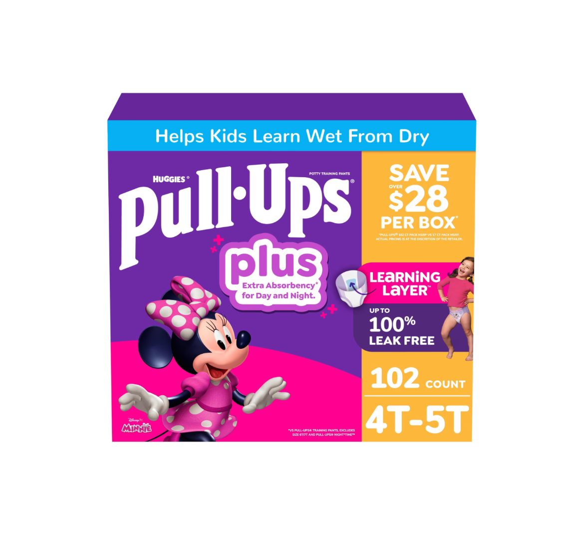 Huggies Pull-Ups Plus Girls Training Pants, Day & Night Extra Absorbency, Disney Minnie Mouse, Sizes 2T–6T