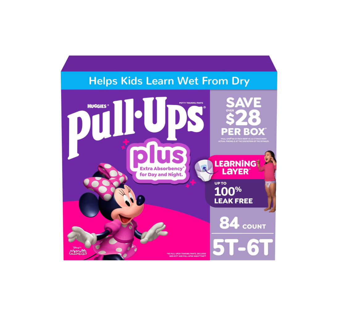 Huggies Pull-Ups Plus Girls Training Pants, Day & Night Extra Absorbency, Disney Minnie Mouse, Sizes 2T–6T