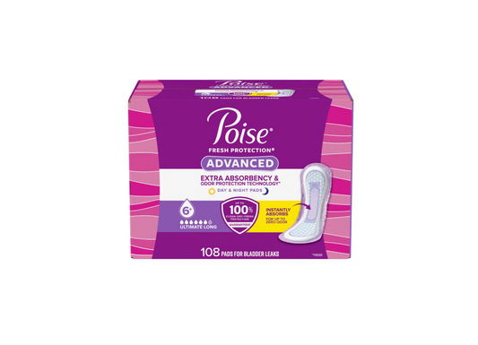 Poise Fresh Protection Advanced Incontinence Pads - Ultimate Absorbency Long, Day & Night Bladder Leak Protection (108 Count)