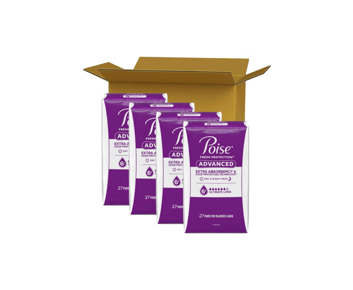 Poise Fresh Protection Advanced Incontinence Pads - Ultimate Absorbency Long, Day & Night Bladder Leak Protection (108 Count)