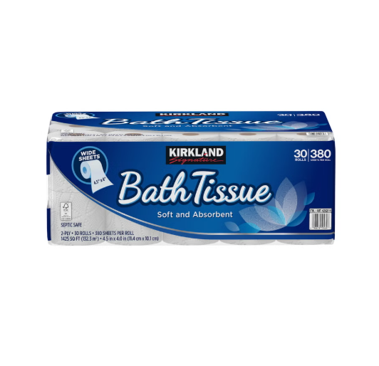 Kirkland Signature Bath Tissue 30 Rolls 380 Sheets Per Roll 2-Ply Septic-Safe Toilet Paper