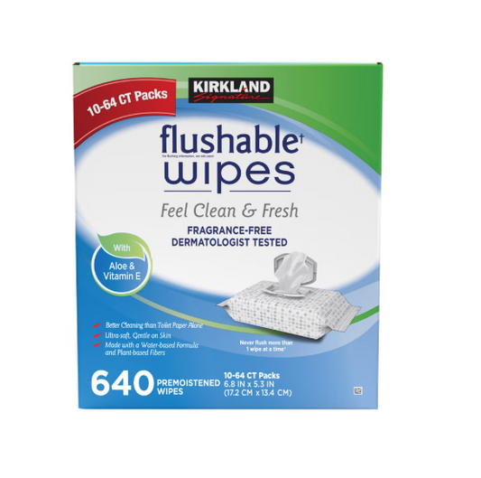 Kirkland Signature Premoistened Flushable Wipes Fragrance Free 640 Count Flushable Wet Wipes