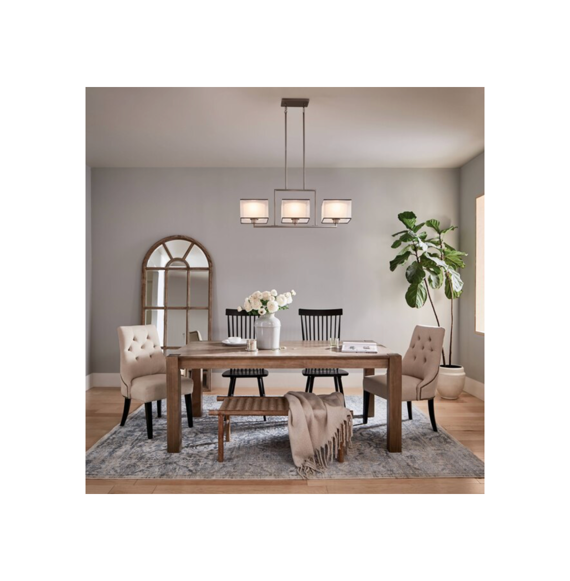 Kichler 43437NI 3-Light Linear Chandelier - Versatile Modern Lighting for Living Room, Dining Room & Kitchen (13" H x 9" W)