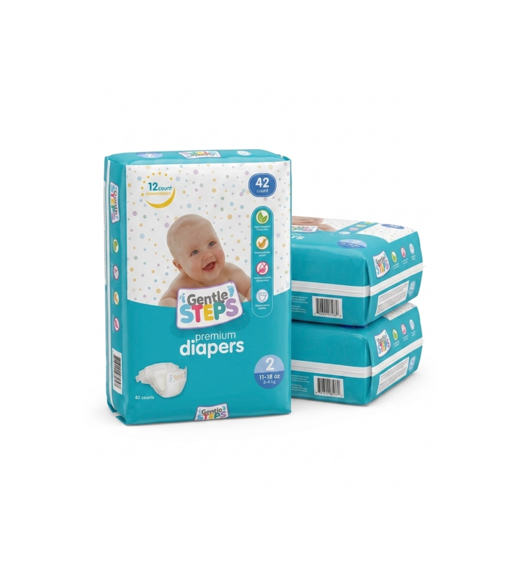 Gentle Steps Premium Baby Diapers Size 2 (12-18 lbs) - 2 Pack (84 Total Count)