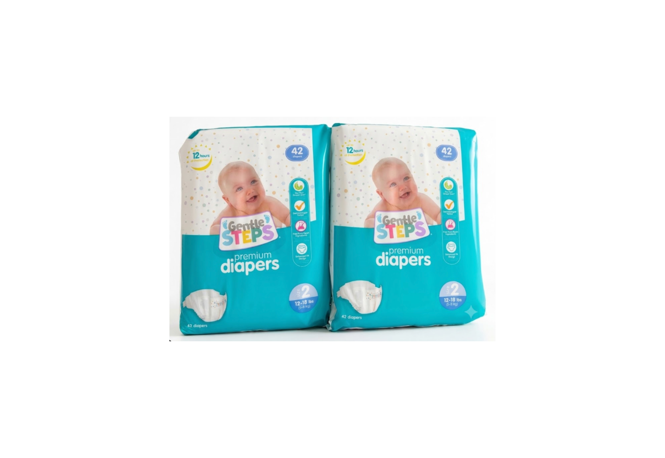 Gentle Steps Premium Baby Diapers Size 2 (12-18 lbs) - 2 Pack (84 Total Count)