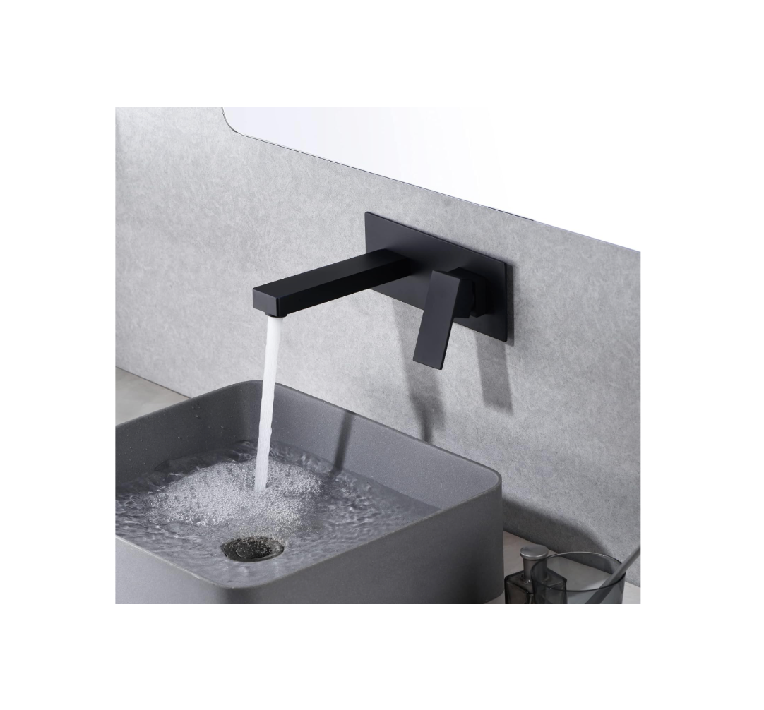 Sumerain Matte Black Wall Mount Bathroom Sink Faucet Single Handle Modern Faucet with Rough-in Valve Included
