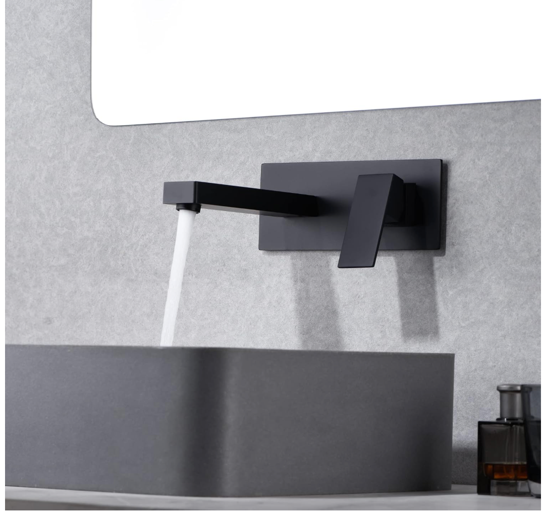 Sumerain Matte Black Wall Mount Bathroom Sink Faucet Single Handle Modern Faucet with Rough-in Valve Included