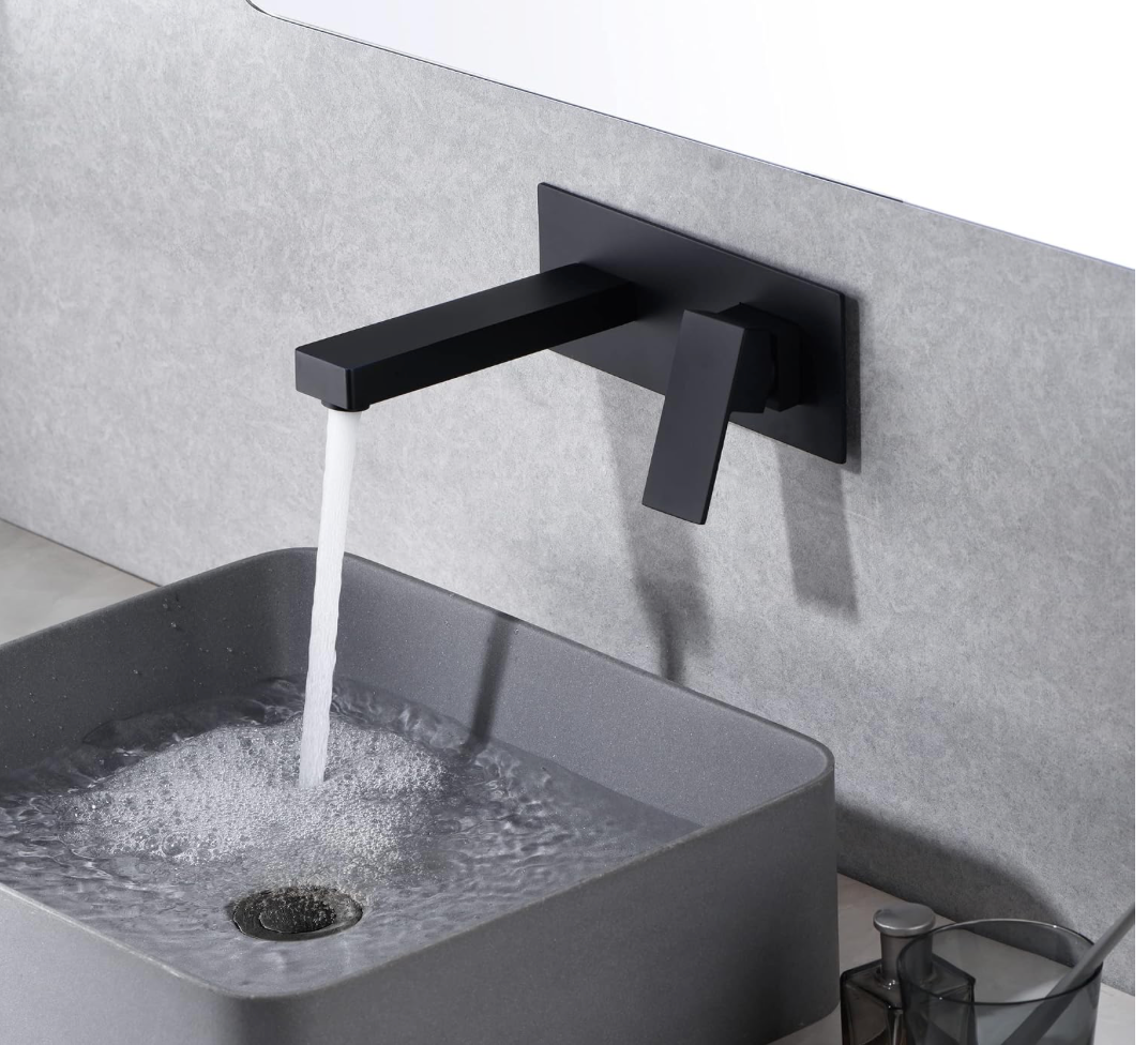 Sumerain Matte Black Wall Mount Bathroom Sink Faucet Single Handle Modern Faucet with Rough-in Valve Included