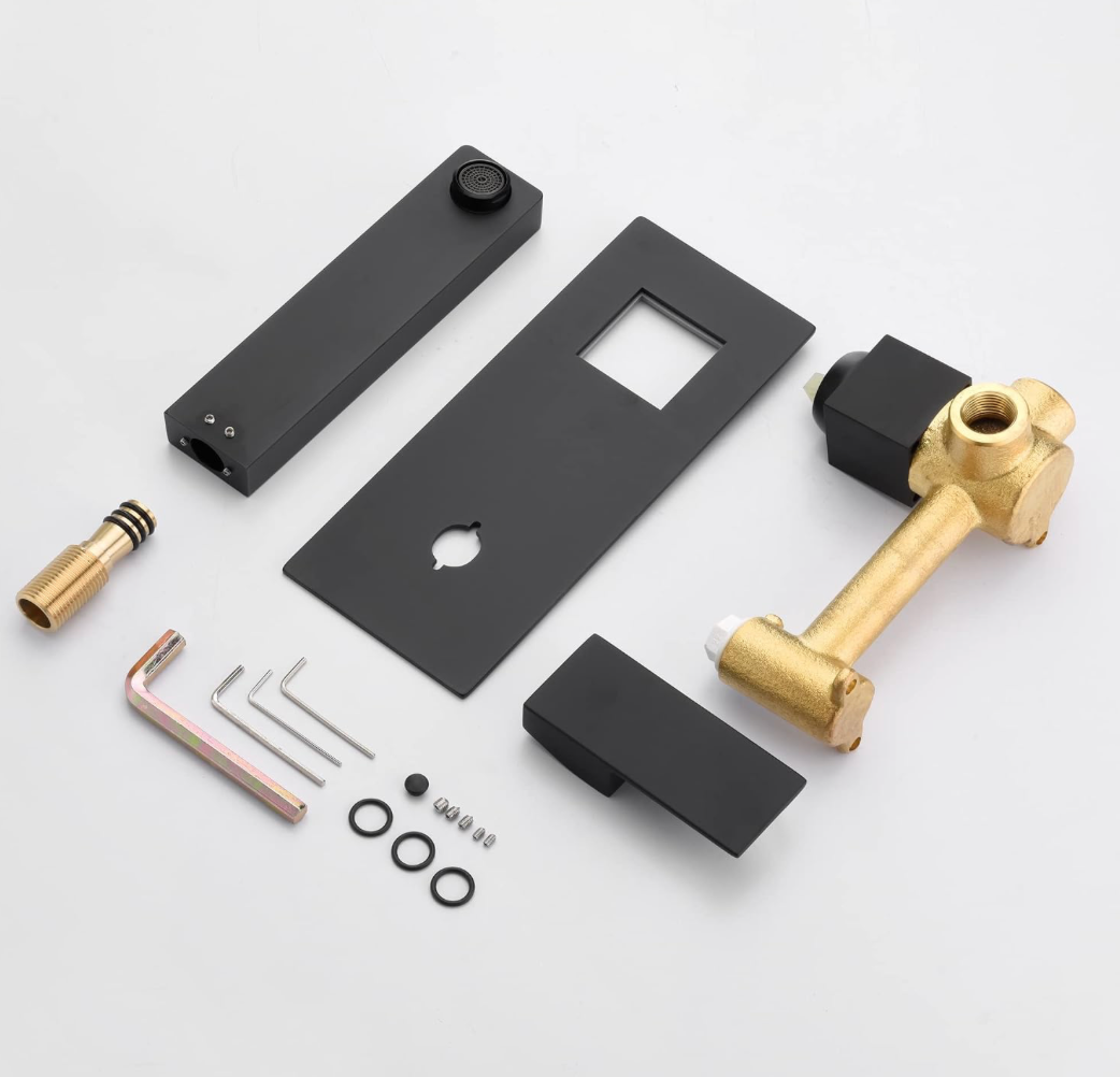 Sumerain Matte Black Wall Mount Bathroom Sink Faucet Single Handle Modern Faucet with Rough-in Valve Included