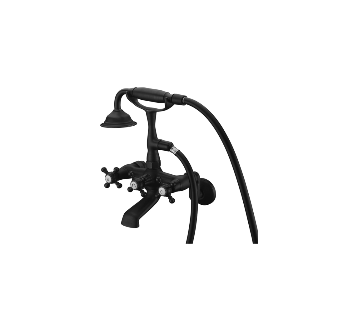 Sumerain Vintage Wall Mount Clawfoot Tub Faucet Matte Black Telephone Hand Shower Adjustable 3 to 9 Inch Center