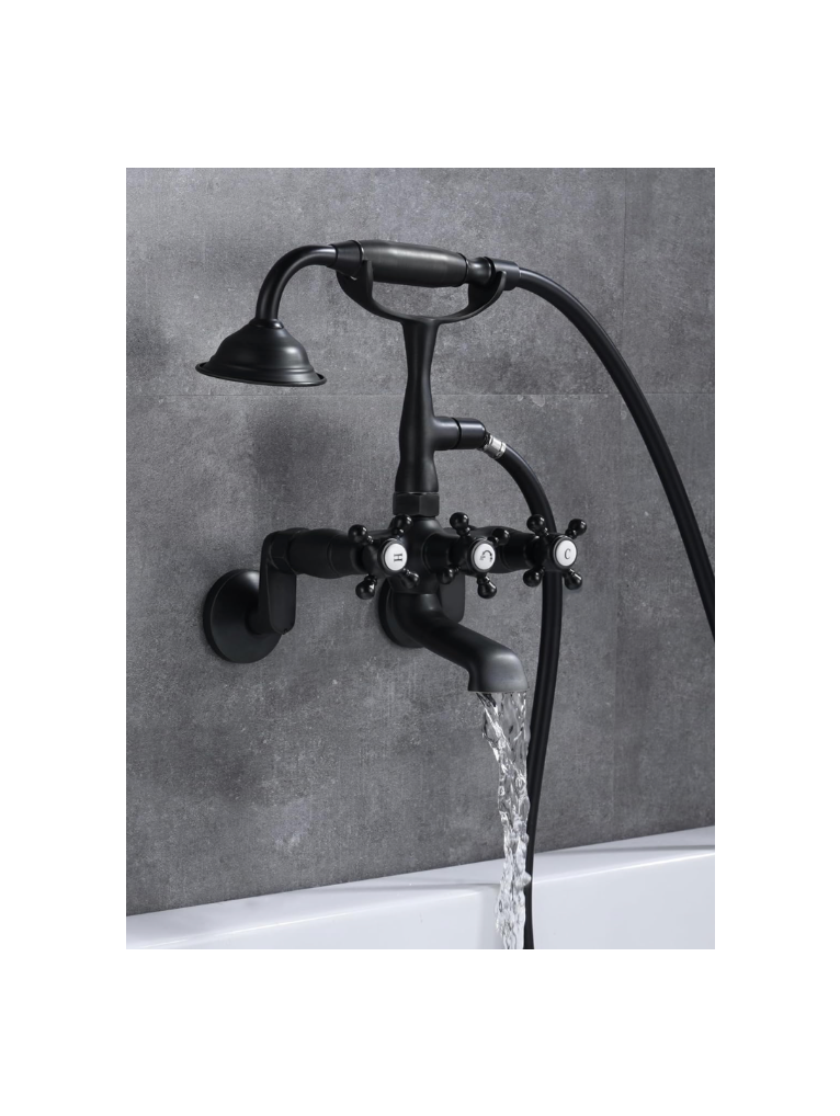 Sumerain Vintage Wall Mount Clawfoot Tub Faucet Matte Black Telephone Hand Shower Adjustable 3 to 9 Inch Center