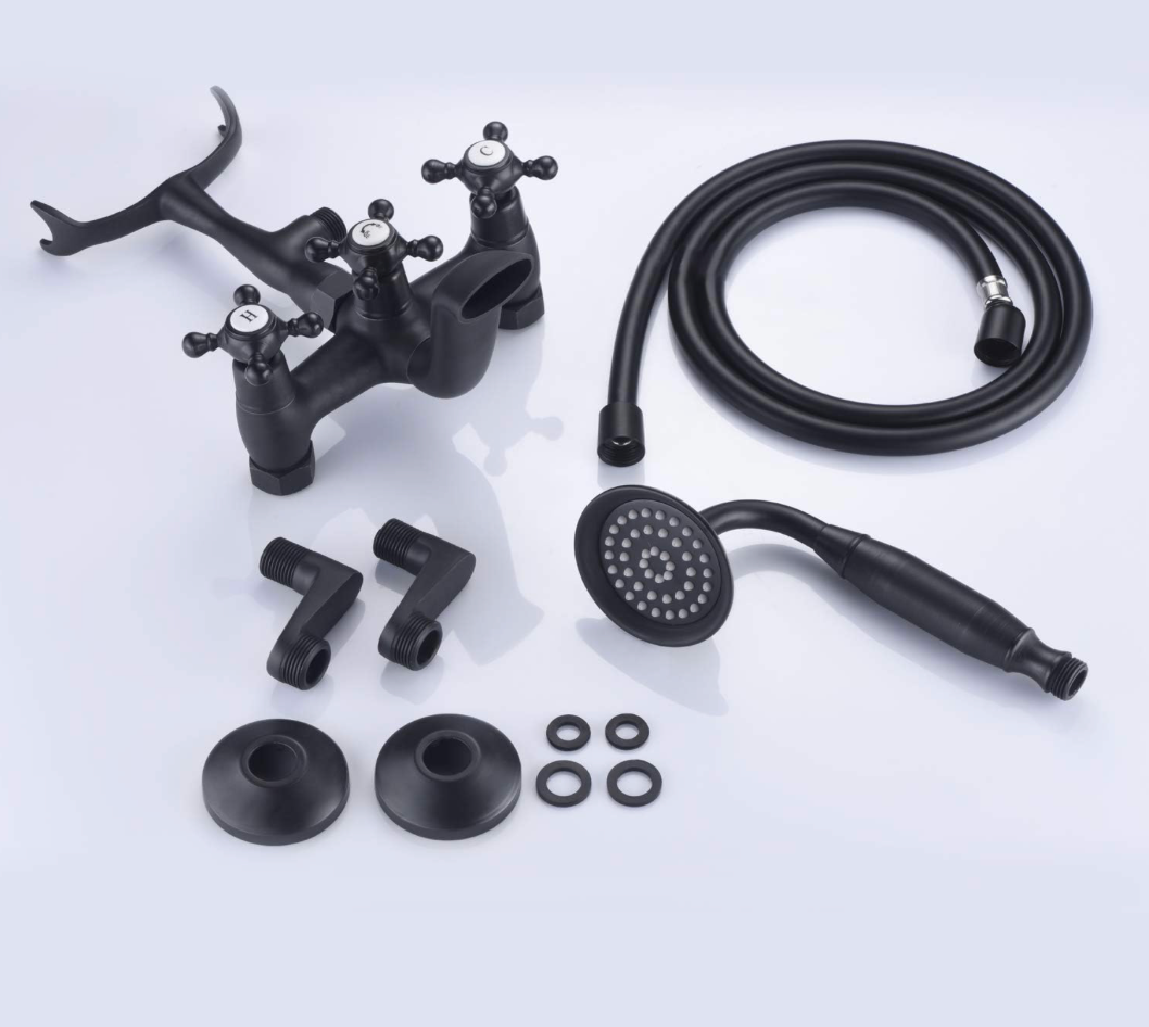 Sumerain Vintage Wall Mount Clawfoot Tub Faucet Matte Black Telephone Hand Shower Adjustable 3 to 9 Inch Center